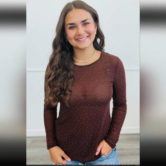 Brown Rhinestone MeshTop - Picture 1 of 3